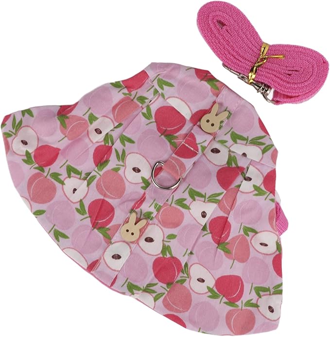 Rabbits Harness Leash Cute Breathable Pet Chest Traction Rope Set for Guinea Pigs Hedgehogs Soft Cotton Cloth Nylon Webbing Stylish Outfit (S)