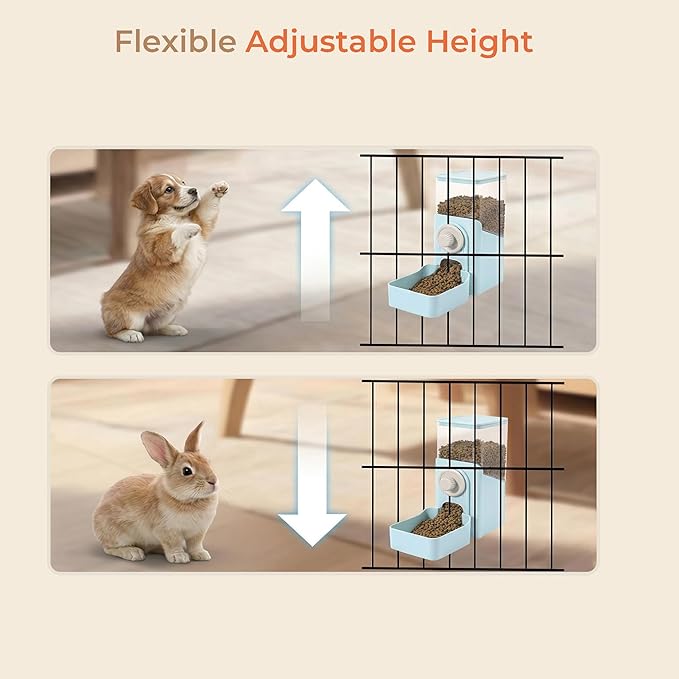 Auto Gravity Food Dispenser for Cage Hanging, 41OZ Capacity Hanging Automatic Pet Cage Feeder, Food Bowl for Cats Dogs Rabbit Ferret Chinchilla Bird Hedgehog Guinea Pig (Light Blue)