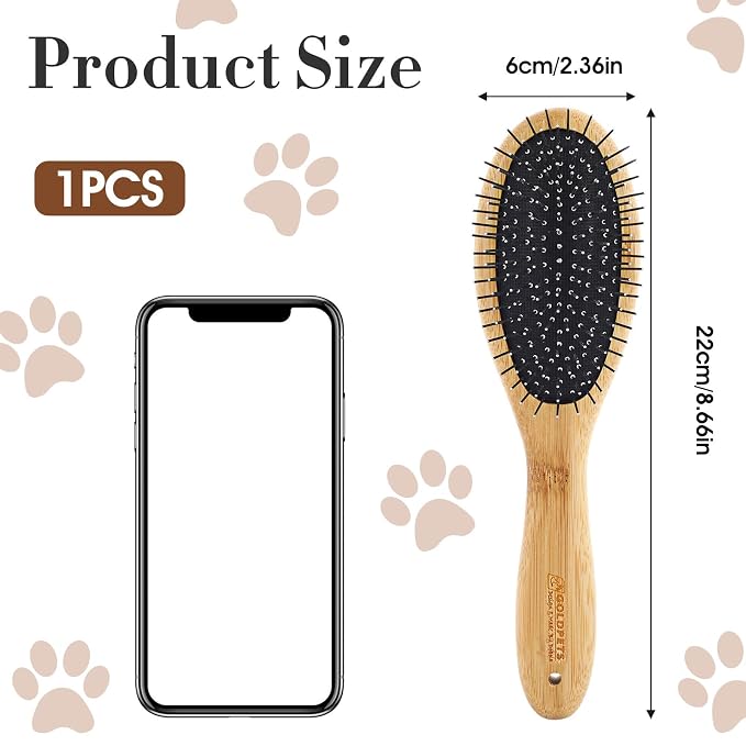 Dog Grooming Brush with Bamboo Handle, 20mm Stainless Steel Pins, Comfortable and Durable for All Hair Types