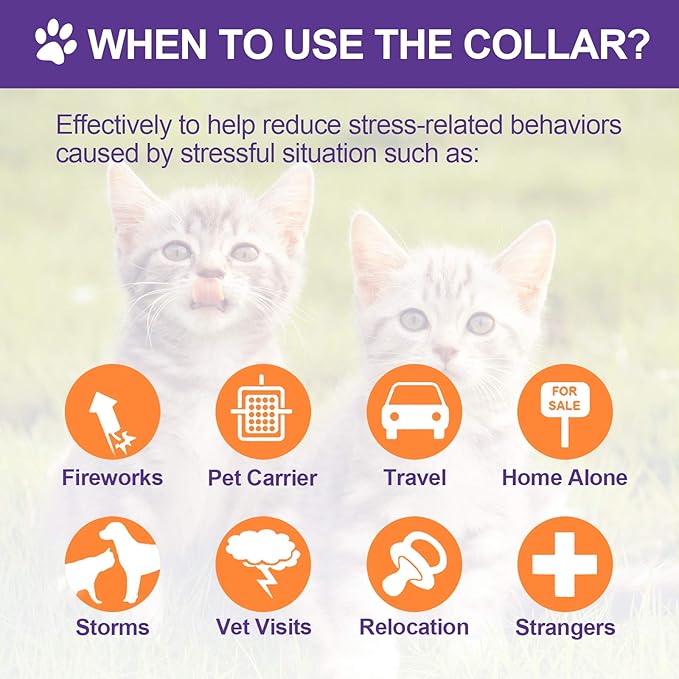 Weewooday 4 Pcs Cat Calming Collar Adjustable Pheromones Scent Relaxing Cat Collar with 2 Pendant for Puppies Reduce Stress Aggression Anxious, up to 15 Inches(Purple, Gold)