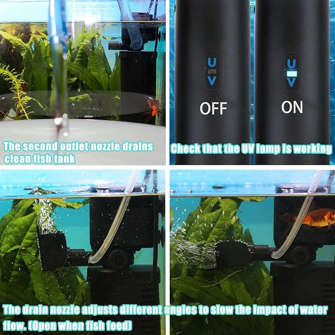 coospider-repta 200GPH Aquarium Filter, U-V for Aquarium for 20-75 Gal Tank, Submersible Pump Filter for Green Water and Algae Clean, Ultra-Silent Green Killing Machine with Fish Tank Deodorization
