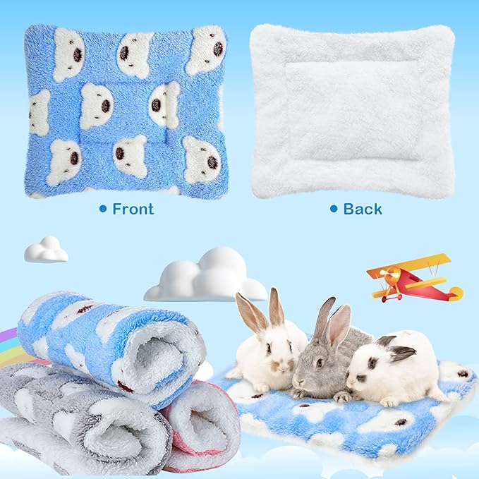 Jetec 3 Pcs Bunny Guinea Pig Beds Soft Bunny Mats Warm Guinea Pig Mat Small Animal Bed Pads Fleece Sleeping Pads for Indoor Rabbit Hamster Squirrel Hedgehog Chinchilla(Fleece,Bear,Light Pink)