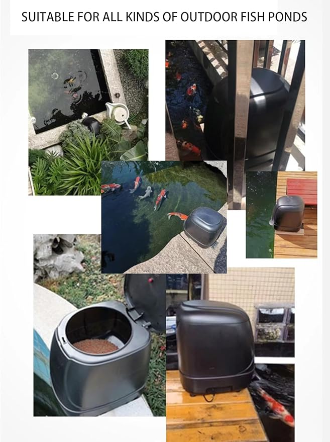 Automatic fish feeder for pond, Pond feeder, Automatic koi fish feeder for pond outdoor, Fish feeder automatic dispenser For a vacation away and prevent sunstroke(10L-battery powered)