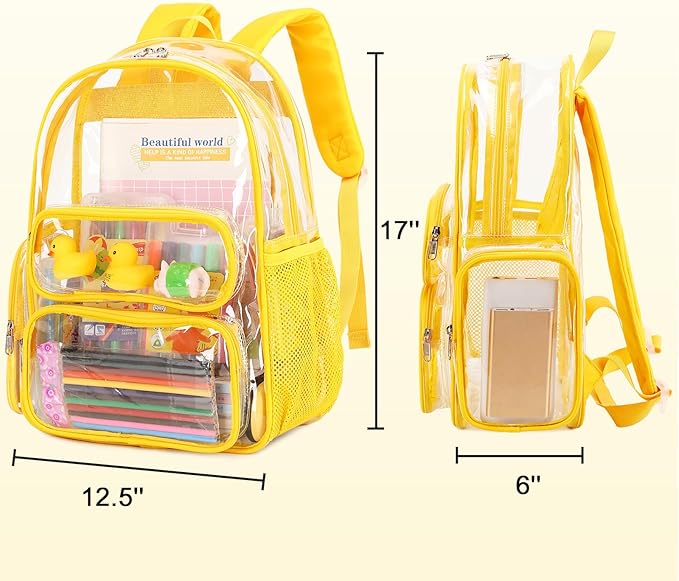 CAMTOP Clear Backpack Heavy Duty Transparent Bag See Through BookBag for Student School Work Festival Sport Travel (Yellow)