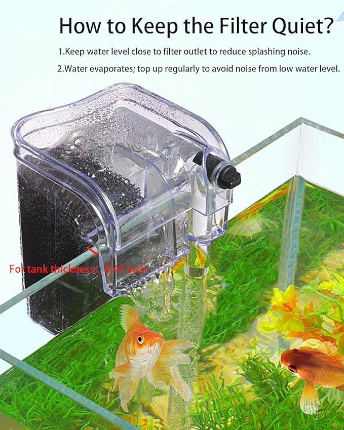 Small Fish Tank Filter, Hang on Filter for 1-5 Gal Nano Aquarium, Ultra Quiet Power Filter with Aeration & Oil Skimmer, Adjustable Flow for Betta Shrimp Tank