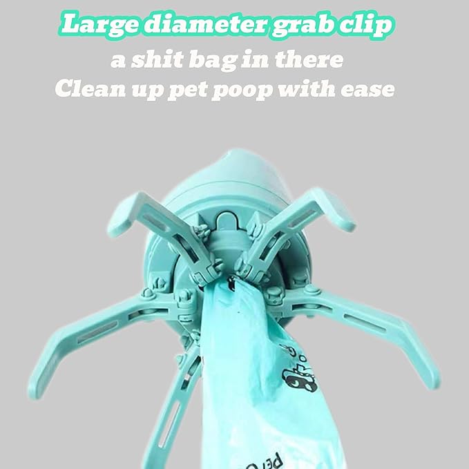 Dog Pooper Scooper, Portable No-Touch Waste Picker with Built-in Bag Dispenser (1 Roll 15 Count), One-Handed Claw Grabber with Wrist Lanyard, Leak-Proof Odor-Control Storage, for Small & Medium Dogs