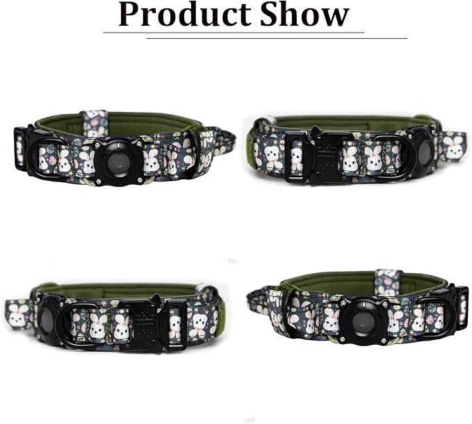 Upgraded AirTag Dog Collar,Waterproof Tactical Dog Collar with AirTag Holder, Control Handle and Metal Buckle,Heavy Duty Dog Collars for Large Dogs (Rabbit，M