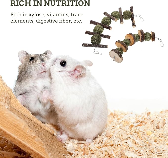 COHEALI 2 Pcs Apple Wood Pet Chewing Stick for Rabbits Hamsters and Small Animals Natural Grass and Wood Material for Healthy Dental Care and Nutritional Play
