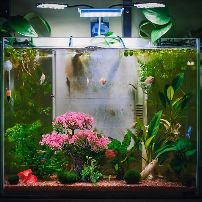 Didiseaon Aquarium Decor Artificial Plants Tree Set 11.4 Inch Pink | Plastic Plants for 10-55 Gallon Fish Tank Decoration Cherry Blossom Tree Fish Tank Decor Betta Fish Bowl Home Office Decor