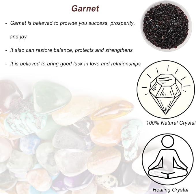 Erliway 100g Natural Garnet Crystal Chips 7-9mm Tumbled Stones | Small Crushed Crystal Stone, Polished Crystals Chips for Fish Tank, Healing Tumbled Rocks for Reiki Jewelry Making Home Décor