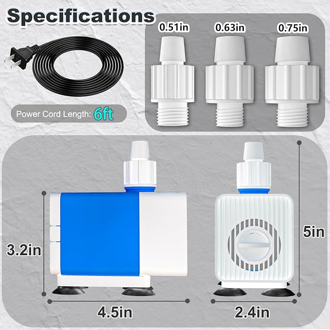 SongLong Submersible Pump 530GPH 6.5ft. High Lift for Fountains | Ultra Quiet, with Over Heating Protection, for Hydroponics,fish tank, Aquariums & More