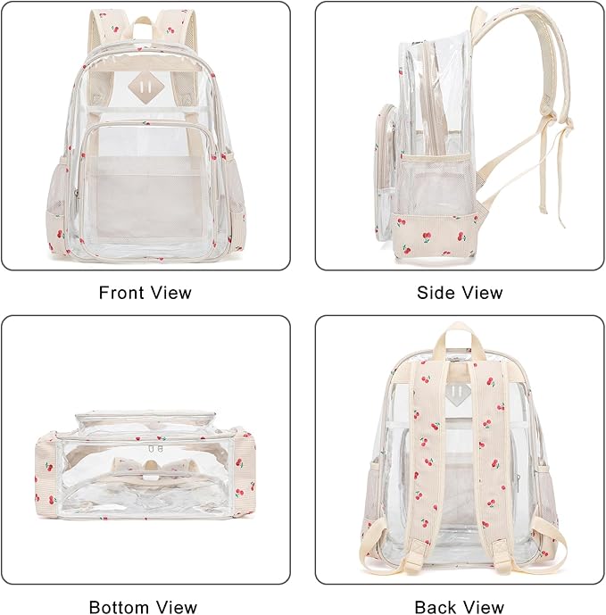 Clear Backpack for Girls Women School Bookbag Heavy Duty Transparent Backpacks (Corduroy Cherry)