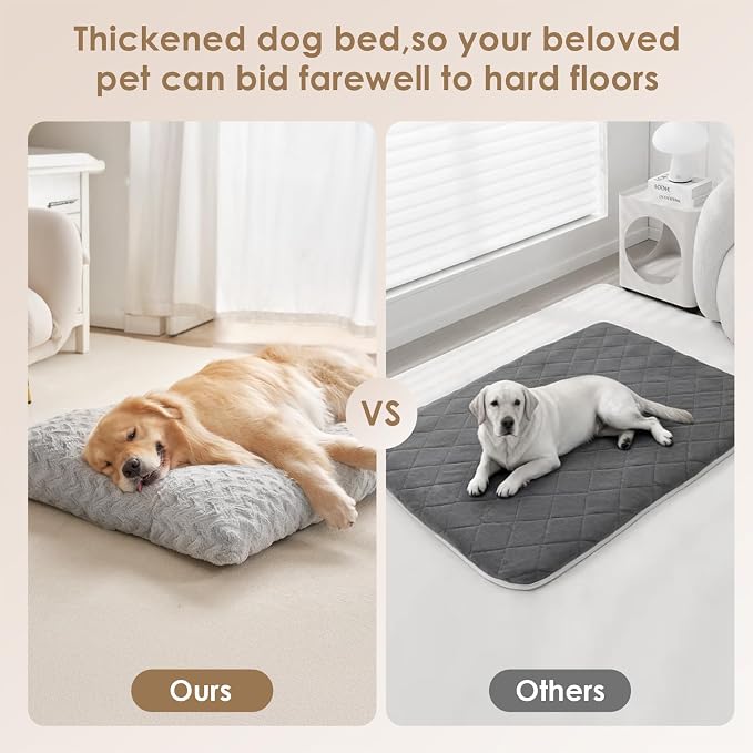 EHEYCIGA Washable Large Dog Bed for Crate 35x23 Inch, Kennel Pad for Dogs Up to 45 lbs, Plush and Comfy Pet Sleeping Mat, Grey