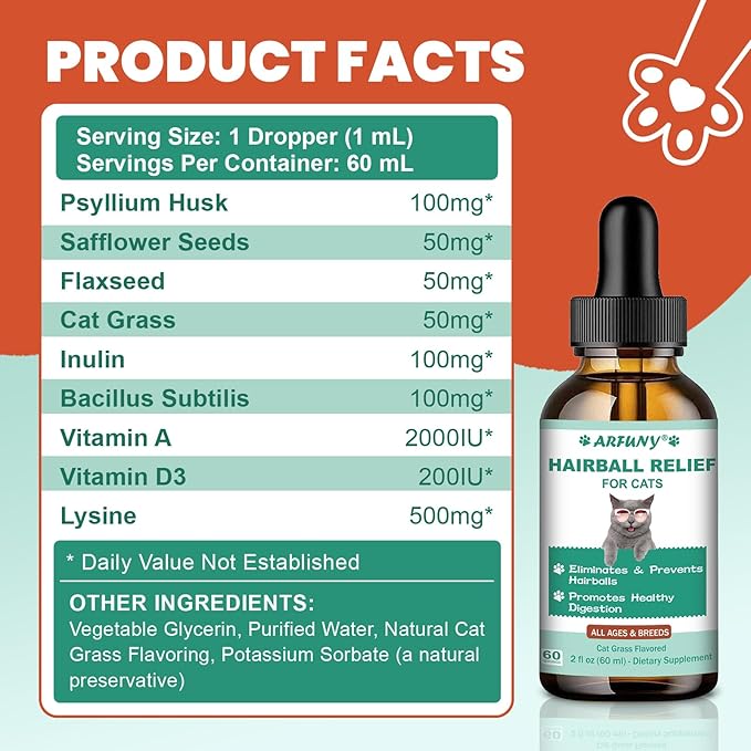 Cat Hairball Remedy - 2-Pack Drops Hairball Treatment for Cats - Hairball Relief for Cats - with Psyllium Husk, Flaxseed, Cat Grass - Cat Grass Flavor
