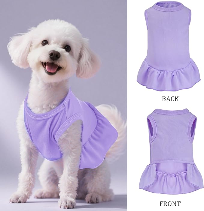 2 Pcs Dog Dresses Cat Skirt Solid Color Dog Clothes Summer Sleeveless Puppy Girl Clothes for Small Pet Dogs Cats (Pink,Light Purple, Large)