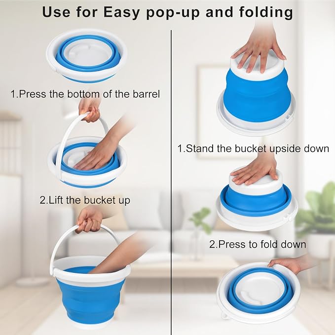 Collapsible Mop Bucket and Ice Bucket-5L(1.3 Gallon) Household Cleaning Silicone Dust Mops Bucket, Portable Bathroom Cleaning Supplies Bucket for Cleaning Caddy Spin Mops for Floor Blue