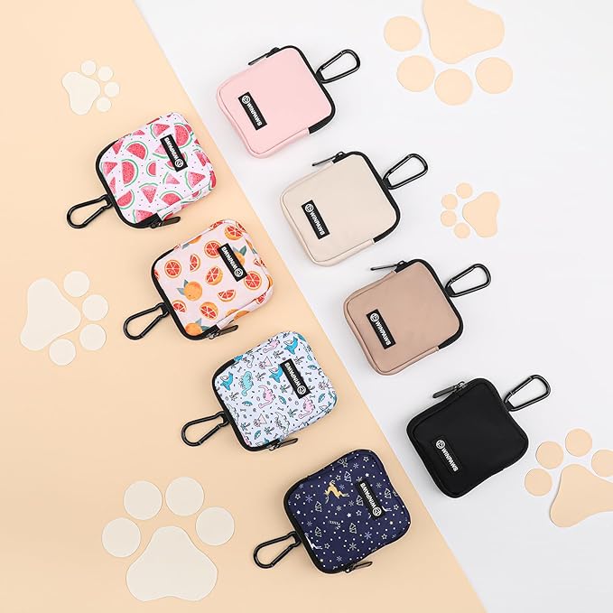 Dog Treat Pouch with Training Clicker,Waterproof Nylon Fabric Poop Bag Holders for Leashes,Hands Free Small Dog Walking Bag with Carabiner, Pet Puppy Training Walking Essentials(Grapefruit)