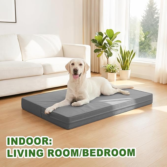 Vonabem Outdoor Waterproof Dog Bed Washable, XL Large Crate Pad 42 inch, Cooling Leather Wipeable Pet beds with Removable Cover, Foam Orthopedic Anti-Slip Kennel Pads Reversible, 41"x27" Grey