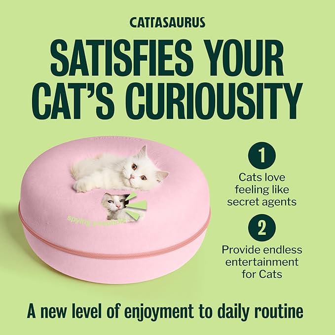 Cattasaurus Peekaboo Cat Cave Donut for Multiple & Large Cats up to 30-45 lbs, 3-in-1 Self Warming Cat Bed, Tunnel & Scratcher for Indoor Cats, Washable & Detachable Small Dog Bed (Pink, Large)