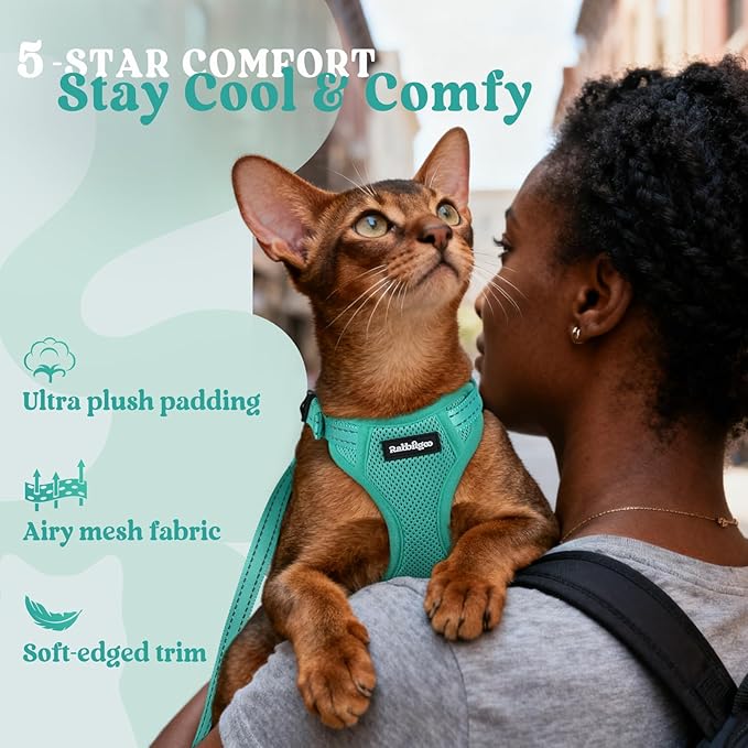 rabbitgoo Cat Harness and Leash, Escape Proof Vest with 3 Adjustable Buckles, Soft Comfortable Kitten Harness, Easy to Wear, Reflective for Safe Outdoor Walking, XS, Green