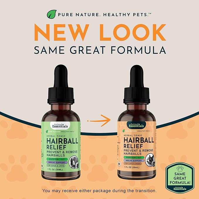 Animal Essentials Hairball Relief Formula - Hairball Treatment for Dogs and Cats, Hairball Medicine, Hairball Remedy, Marshmallow Root Extract - 2 Fl Oz