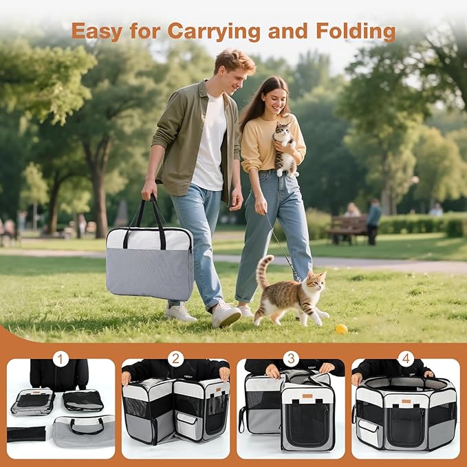 Lekereise Portable Cat Playpen, 61" × 19" Cat Playpen, 2-in-1 Dog Playpen Indoor Outdoor for Cats, Puppies and Small Pets, Independently Usable, with a Carry Bag