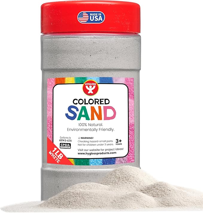 Hygloss Colored Sand for Crafts – 1 lb Bottle, White – Vibrant Colorful Fine Sensory Play Sand Art Kits for Kids – Classroom Activities for Children 3 4 5 6 7 8 9 10 11 12 – Safe for Ages 3+