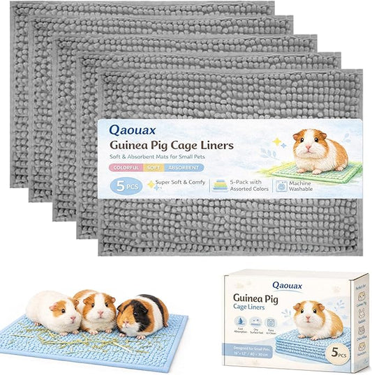 Guinea Pig Cage Liner, Washable Fleece Liners for Guinea Pig Cage, Soft Bedding Mats & Blankets for Small Animals (5 Pcs Gray, 24x16'')