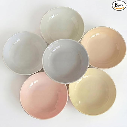 Ceramic Cat Food Bowls 6 Pack – Shallow Cat Bowl with Non-Slip Silicone Base, Whisker-Fatigue Dishes for Indoor Cats – Microwave Dishwasher Safe – 5.3 oz Colorful Pet Plates for Wet Dry Food Water