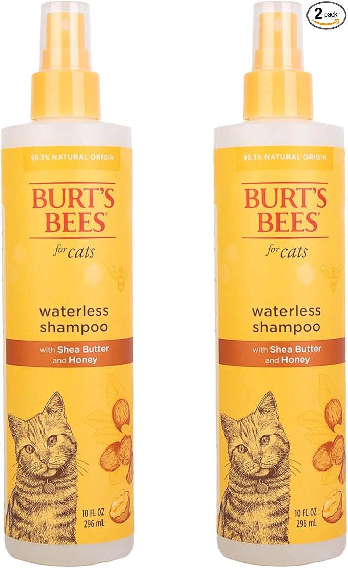 BURT'S BEES FOR PETS Waterless Cat Shampoo Spray, No-Rinse Cat Dry Shampoo with Shea Butter & Honey for Gentle Cleaning Between Baths, pH Balanced, No Harsh Detergents, 10 Fl Oz - 2 Pack
