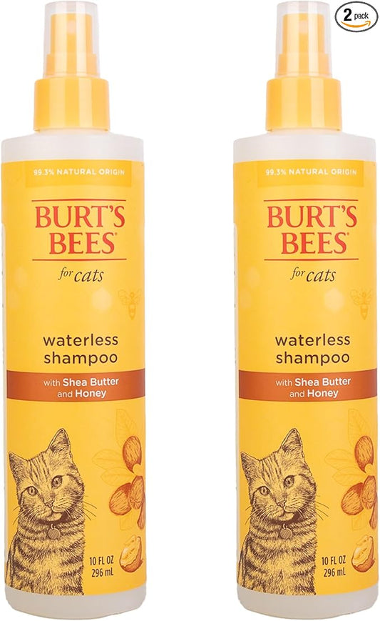 BURT'S BEES FOR PETS Waterless Cat Shampoo Spray, No-Rinse Cat Dry Shampoo with Shea Butter & Honey for Gentle Cleaning Between Baths, pH Balanced, No Harsh Detergents, 10 Fl Oz - 2 Pack