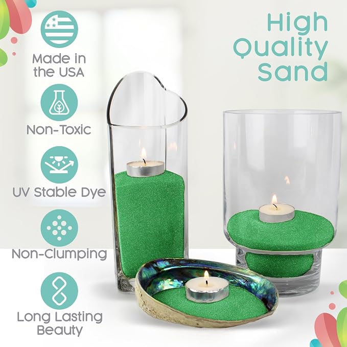 Sandsational Sparkle Kelly Green Unity Sand, 1 LB (16 oz), Colored Sand for Weddings, Vase Filler, Home Decor, Crafts, Terrariums, and More