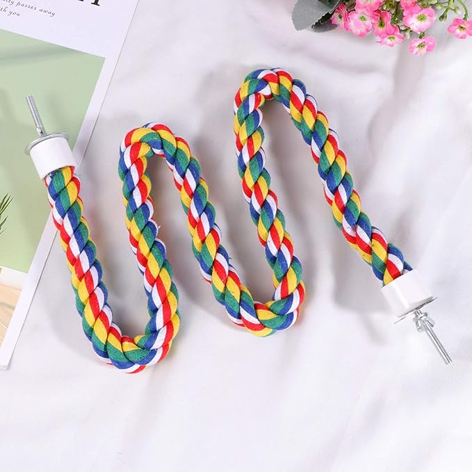 UKCOCO Bird Rope Perch - Comfy Perches for Bird Cages Natural Parrot Cotton Rope, Bungee Perch Pet Chewing Toy for Parrots Playing, Chewing or Preening (80cm/31 Inch)