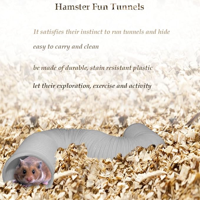 PINVNBY Plastic Tunnel for Guinea Pigs,2 Pcs Foldable Hamster Tunnels Collapsible Hamsters Fun Tube Small Animal Exercising Training Hideout Tubes for Gerbils Rats Mice Ferrets(Gray)