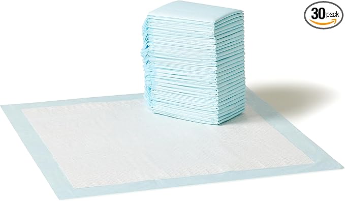 Amazon Basics Disposable Dog Training Pads with 5-Layer Leak-Proof Design, Quick-Dry Surface, Regular, 22 x 22 Inches, 30-Pack
