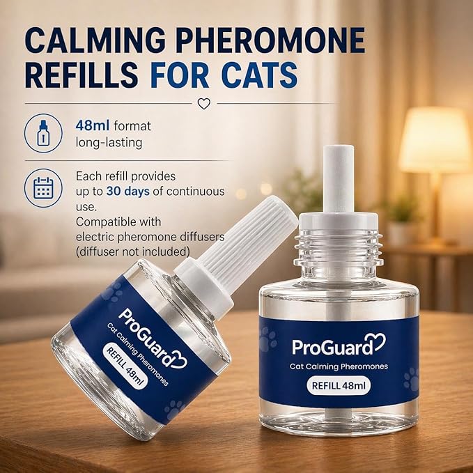 ProGuard® Cat Calming Diffuser Refill 6 Pack Cat Calming Pheromone Diffuser Refill Cat Plug in Pheromones Cat Stress Diffuser Cat Pheromones Calming for Cats Anxiety and Stress 48ml Vial-180 Days