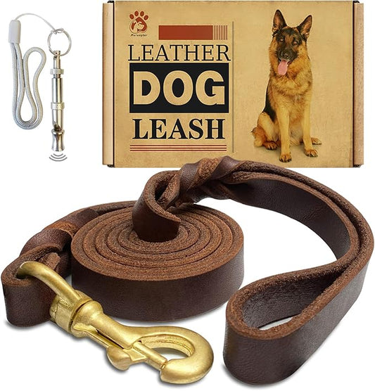 Leather Dog Leash 4ft x 3/4 inch,Strong Heavy Duty Genuine Leather Braided Dog Training Leash, Soft and Comfortable for Large Dogs, Medium Small Dogs (Brown, 4FT*3/4in)