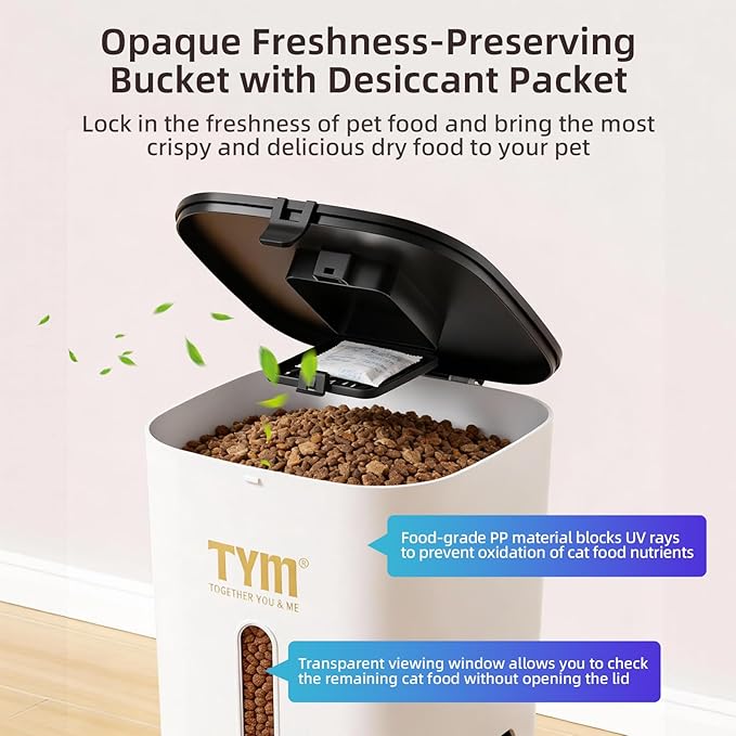 TYM Automatic Cat Feeder, 7L WiFi Cat Food Dispenser with Smart APP Control, Timed Auto Dog Feeder for Small Pets, Programmable Timer, Dual Power Supply, Detachable for Easy Cleaning