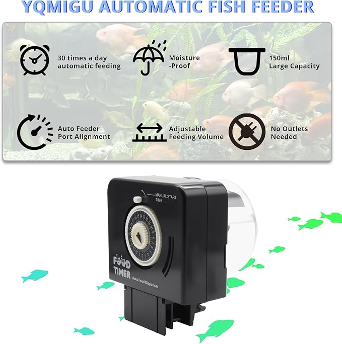 Automatic Fish Feeder for Aquarium, Auto Feeder Aquarium Tank,Up to 30 Feedings A Day,with Food Containers 150 ML Capacity, Fish Feeding Ring, Suitable for Fish Tank, Big Aquariums