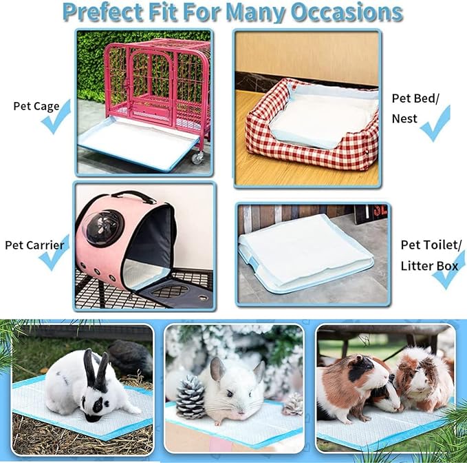 Rabbit Pee Pads Disposable Cage Liners Absorbent Leak-Proof Diaper Mat Small Animal Toilet Potty Training for Squirrel Guinea Pig Ferret Hedgehog Hamster Chinchilla Puppy (20PC, Blue)