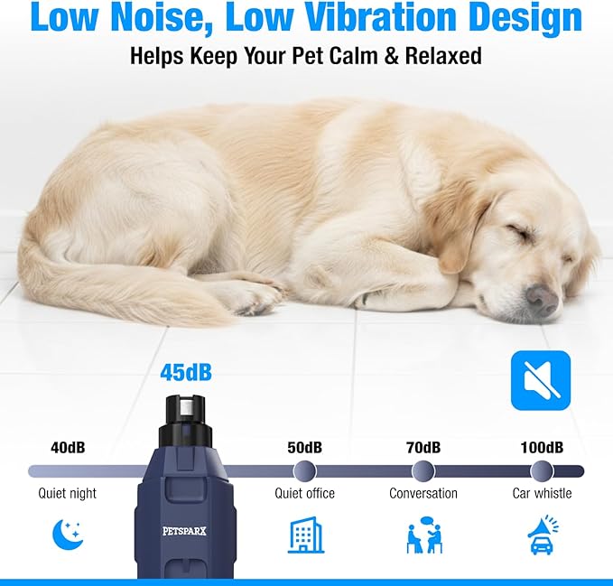 Dog Nail Grinder Quiet, 6-Speed Rechargeable Dog Nail Trimmer with LED Light, Dual Pet Nail Grinder for Dogs & Cats, Low Noise Professional Nail Grinder for Dogs