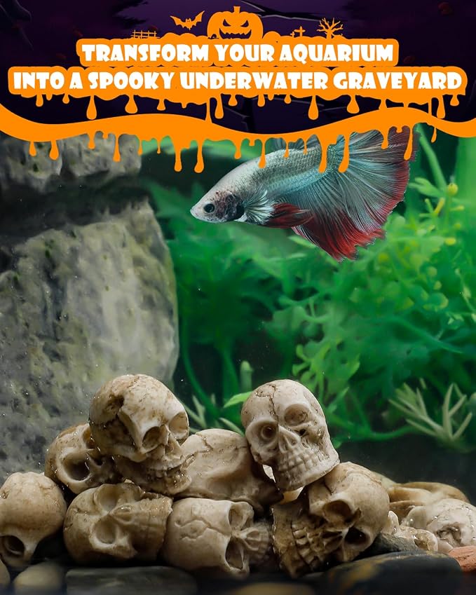 Uniclife 20 Pcs Halloween Mini Skull Decorations, Halloween Fish Tank Decor, Realistic Resin Mini Skulls Figurines for Party Crafts Bar Home, Vase Fillers, Miniature Skeleton Head Table Decor