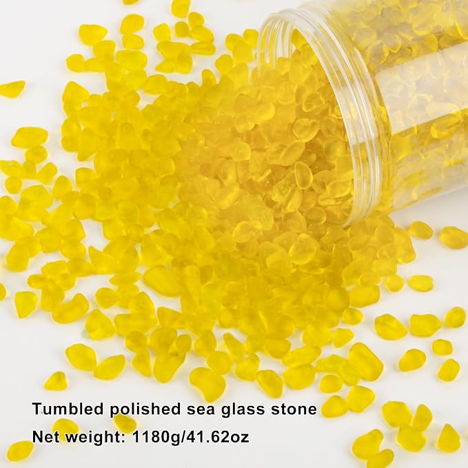 QEQEKAKA Sea Glass Stones for Crafts 2.75LB Yellow Pebbles Gemstones Bulk | Small Glass Stones for Beaching Wedding DIY Decor Aquarium Turtle Tank Vase Filler (1180g/41.62oz)