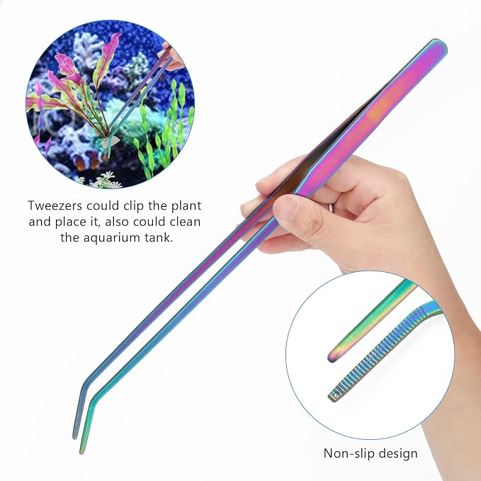 15" Aquarium Aquascape Tools Kit 4P Stainless Steel Aquascaping Set | 4in1 Extra Long Full Metal Design, Scissors, 2P Tweezers And Sand Spatula, For Trimming Plants, Arranging Sand And Aquascape