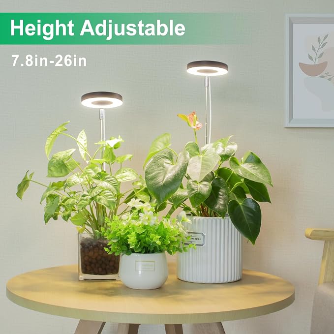 LORDEM Plant Grow Light, Full Spectrum LED, Black, 2 Packs | For Indoor Plants Growing Lamp, Auto On/Off Timer, 4 Dimmable Brightness