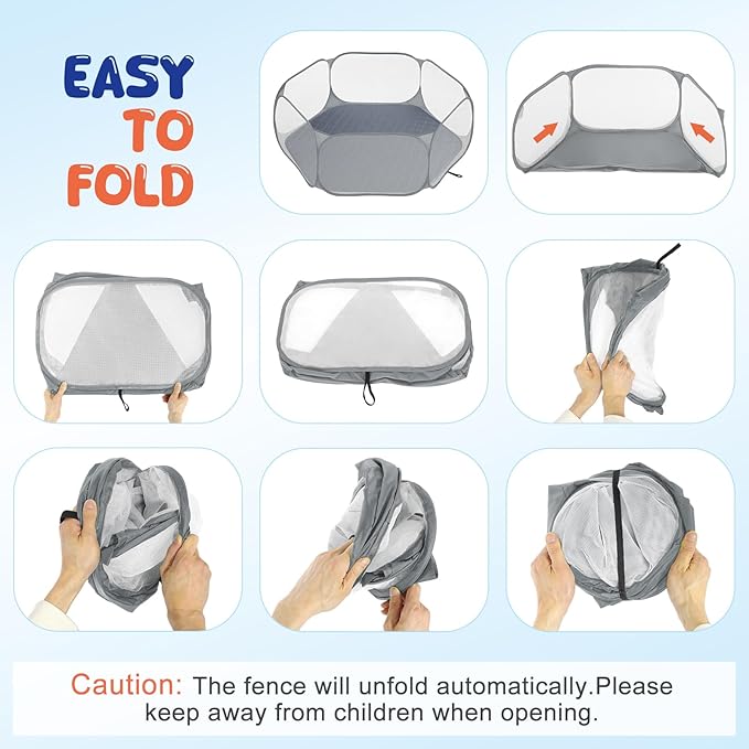 Pawaboo Small Animals Playpen with Pad, Waterproof Small Pet Cage Tent with Reusable Pad, Portable Outdoor Yard Fence for Chick/Kitten/Puppy/Guinea Pig/Rabbits/Chinchillas, Gray+Gray
