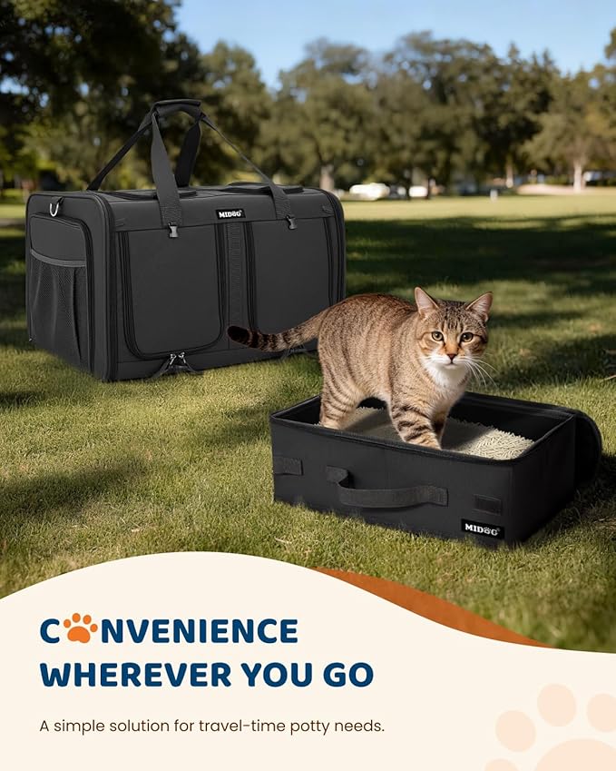 MIDOG 2 Cat Carrier with Litter Box, Expandable Dual Compartment Cat Carrier for 2 Cats, Large Soft Sided Double Pet Carrier for Car Travel, Moving