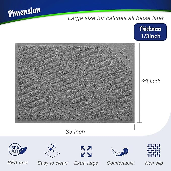 WePet Cat Litter Box Mat(No. 02-2), Kitty Premium PVC Pad, Durable Trapping Rug, Phthalate Free, Urine-Resistant, Scatter Control, L 35 x 23, Grey