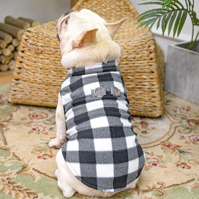 BEAUTYZOO Small Dog Sweater Fleece Vest Winter Jacket, D-Ring Leash Attachment for XS S Puppy Medium Sized Breeds Dogs, Cold Weather Dog Clothes Windproof Keep Warm, Plaid L