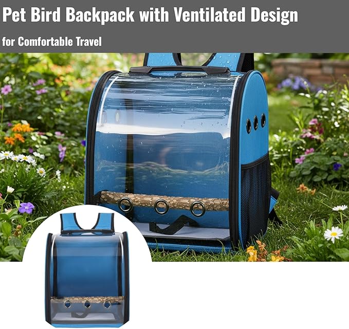Pet Bird Backpack with Ventilated Acrylic Front and Perch for Travel